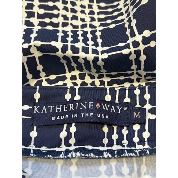 Katherine Way Dress Medium Navy Blue Window Pane Polka Dot Plaid UPF 50 Shift - Picture 5 of 5